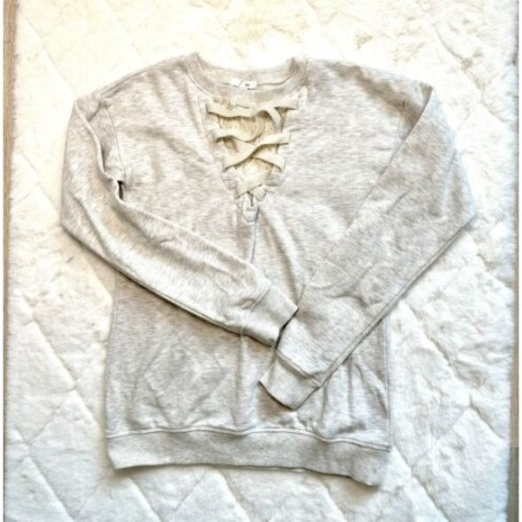 Maurices Sweaters - Maurice’s Tan Ivory Crew Neck With V Neck Lace Accent Long Sleeve Women’s Sz L